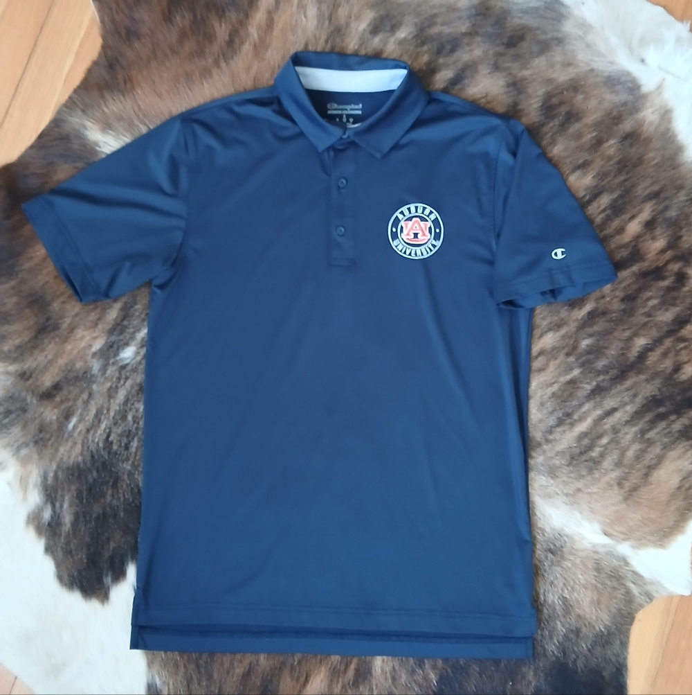 Champion Navy Tech Polo with Auburn University Logo